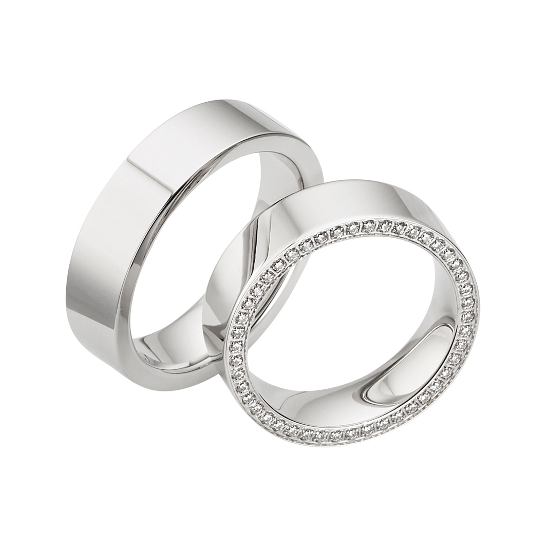 Trauring Weißgold einfarbig mit Brillant (TWSK 01)