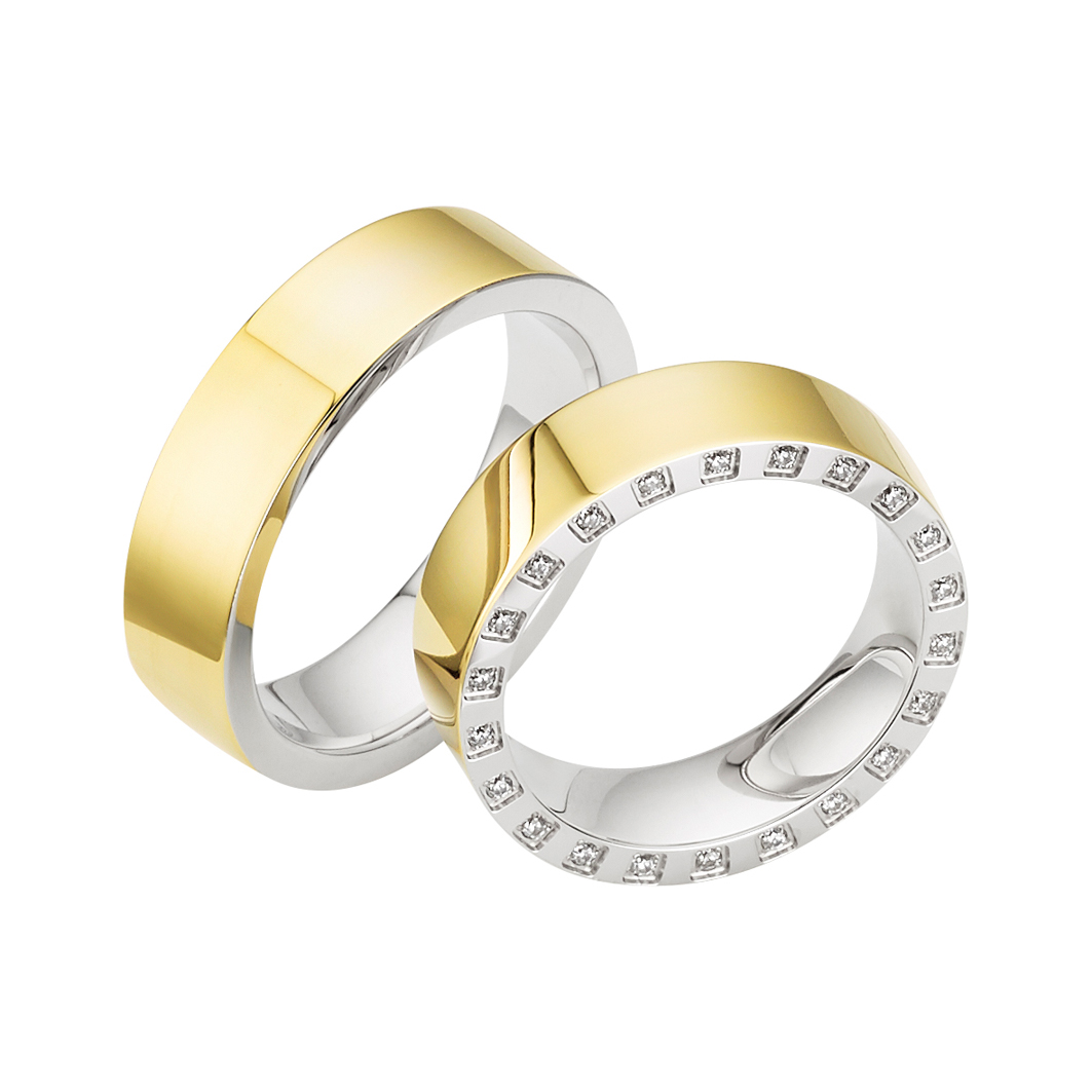 Trauring Weißgold Gelbgold mehrfarbig mit Brillant (TWSK 03)