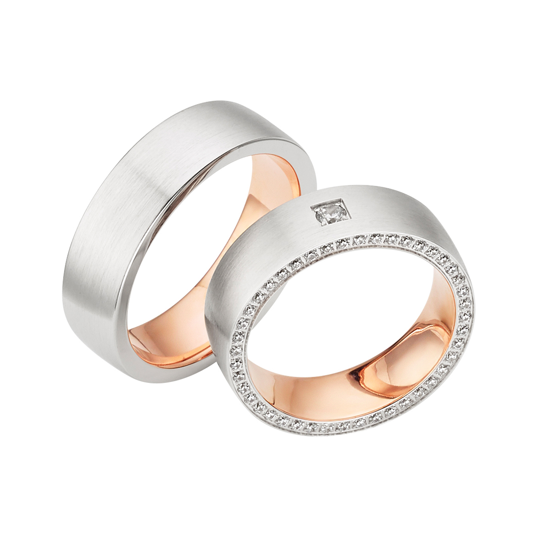 Trauring Weißgold Rotgold mehrfarbig mit Brillant (TWSK 04)