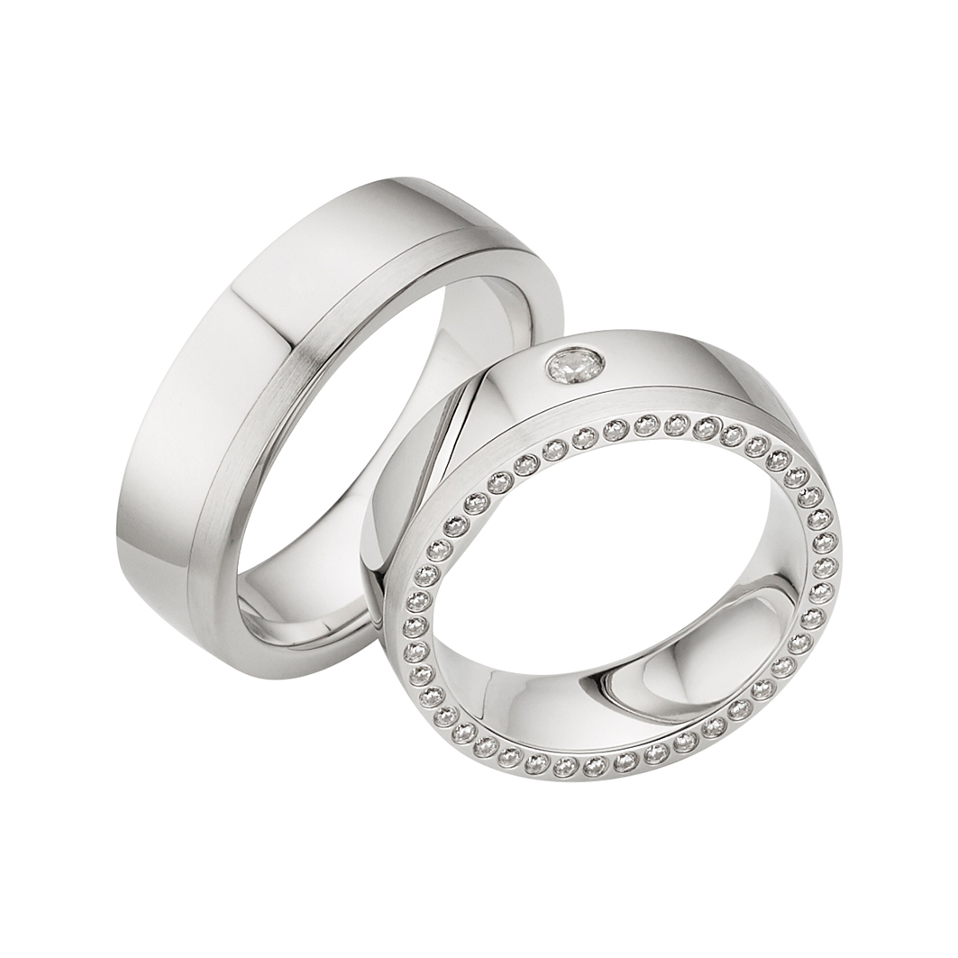 Trauring Weißgold einfarbig mit Brillant (TWSK 06)