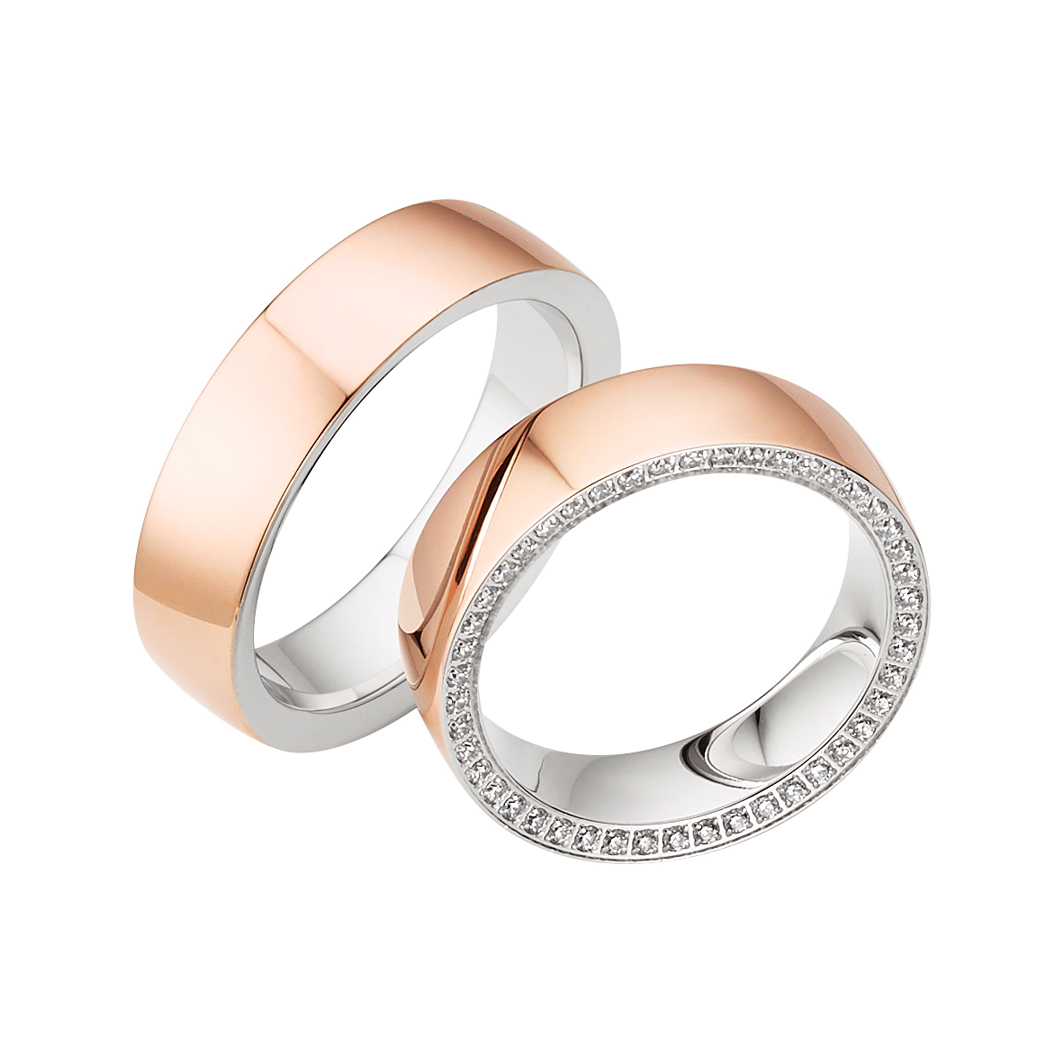 Trauring Weißgold Rotgold mehrfarbig mit Brillant (TWSK 07)