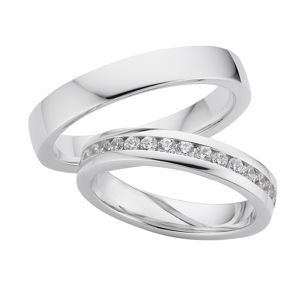 Trauring Weißgold einfarbig mit Brillant (TWTL 02)