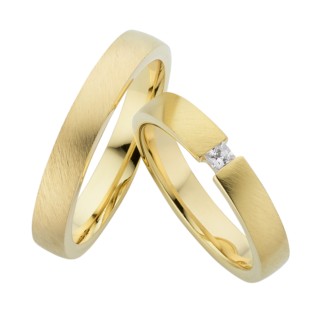 Trauring Gelbgold einfarbig mit Brillant (TWTL 07)