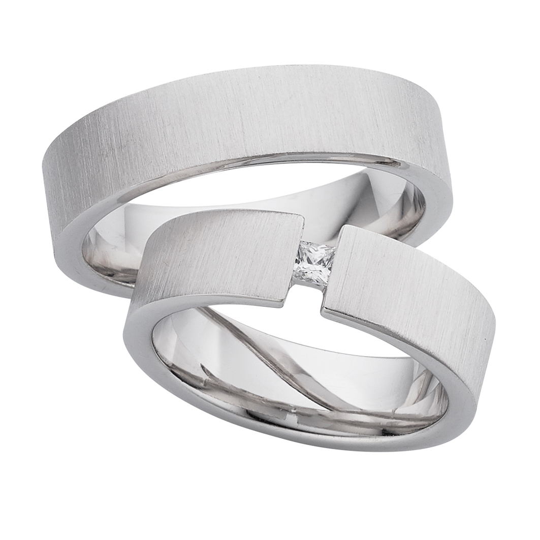 Trauring Weißgold einfarbig mit Brillant (TWTL 08)