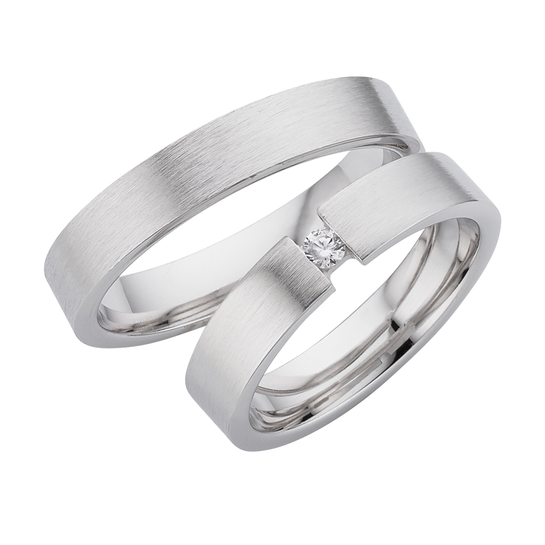 Trauring Weißgold einfarbig mit Brillant (TWTL 09)