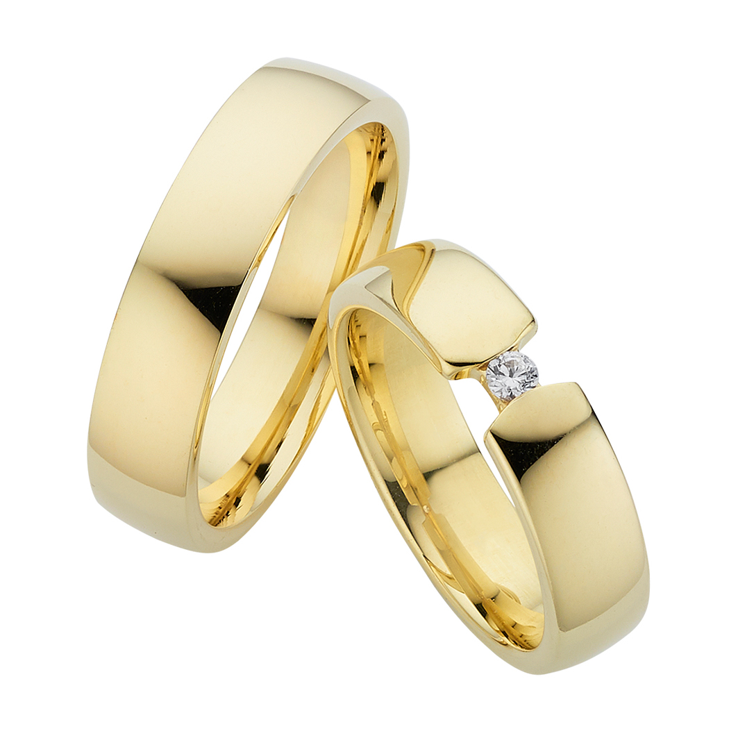 Trauring Gelbgold einfarbig mit Brillant (TWTL 10)