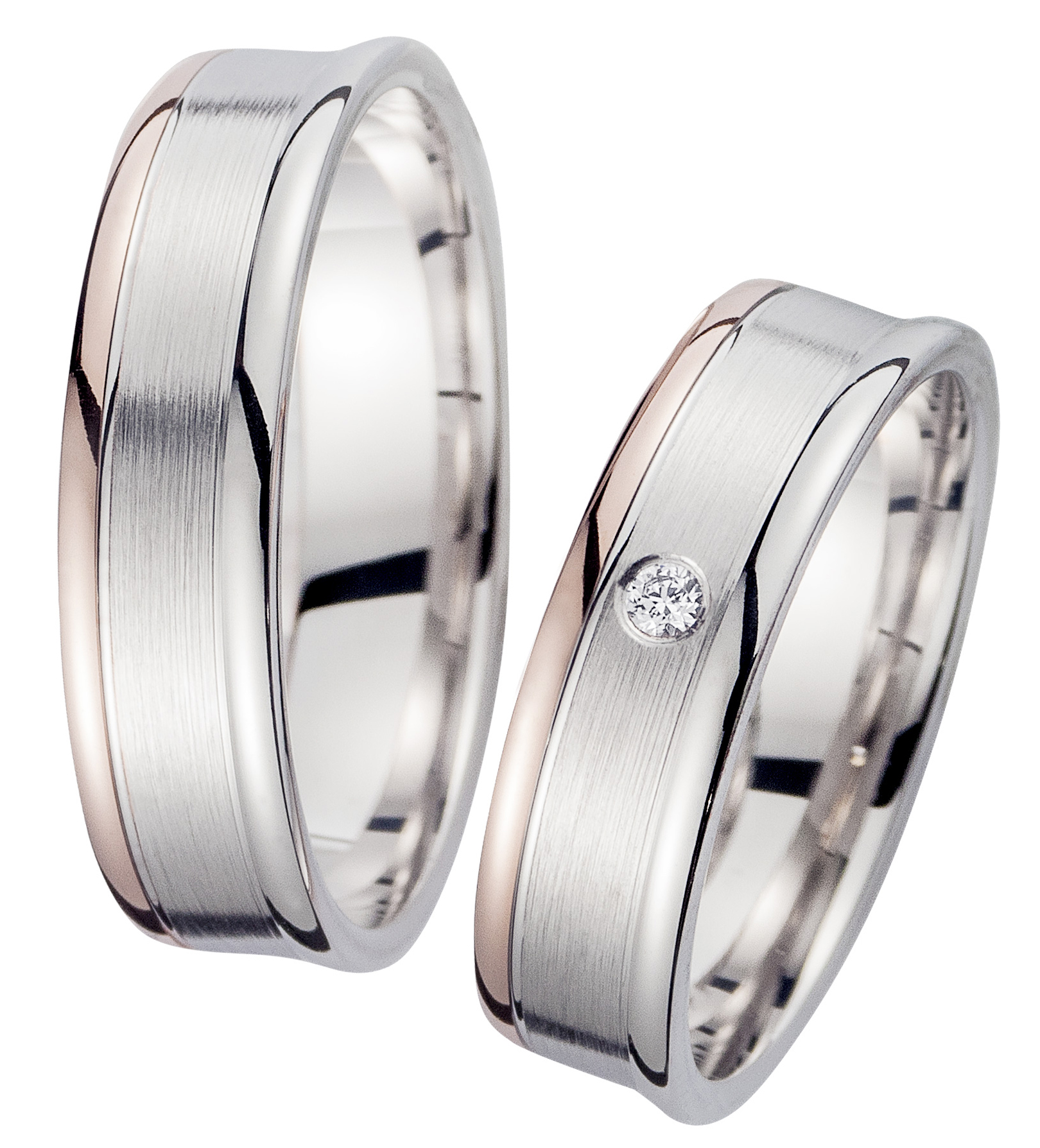 Trauring Weißgold Rotgold mehrfarbig mit Brillant (TWHR 38)