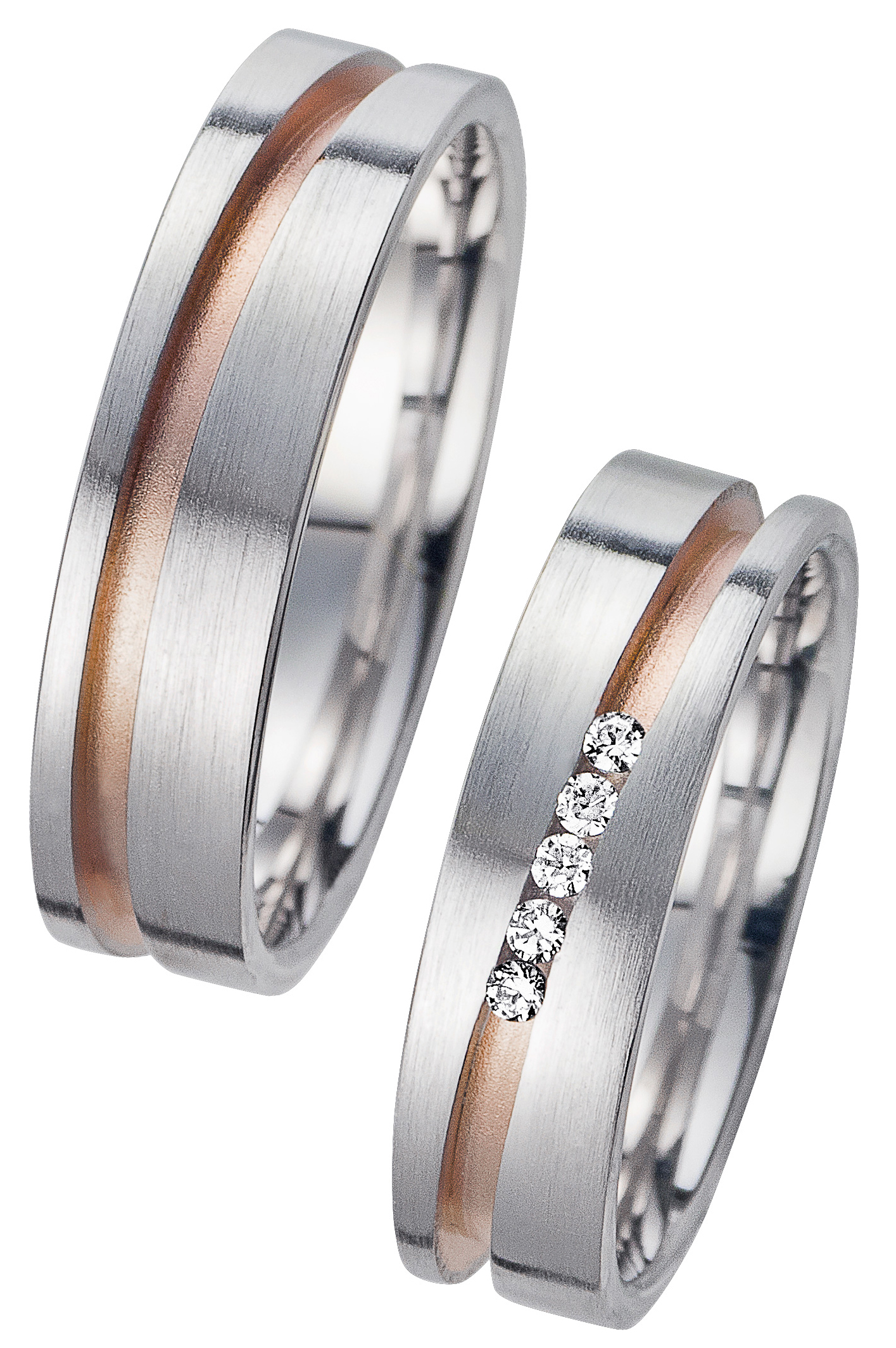 Trauring Weißgold Rotgold mehrfarbig mit Brillant (TWHR 50)