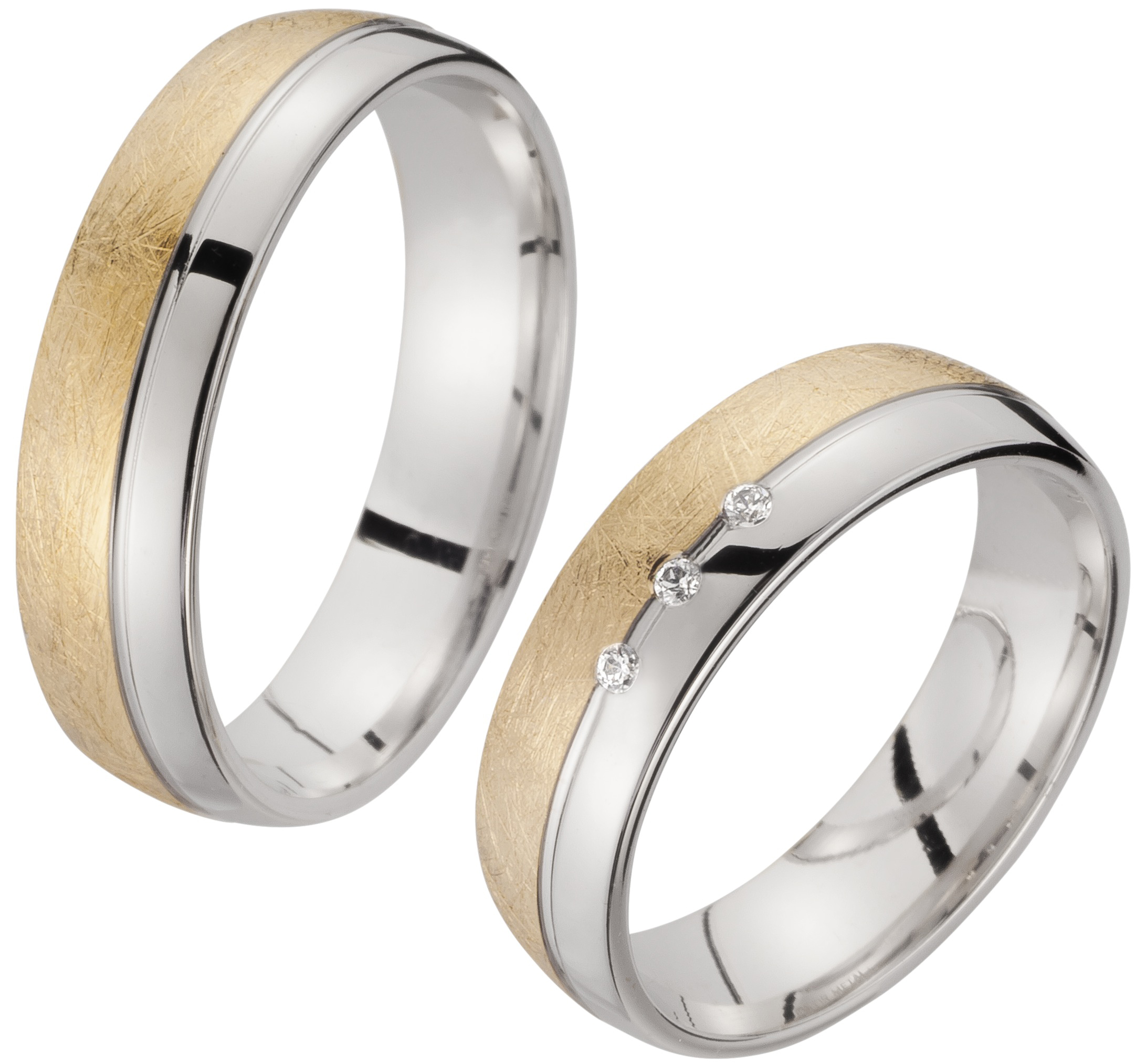 Trauring Weißgold Gelbgold mehrfarbig mit Brillant (TWSR 77)